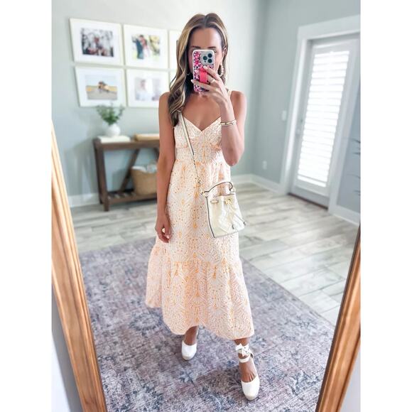 NWT Loft Petite Eyelet Open Back White Tiered Cotton Maxi Dress - Picture 1 of 7